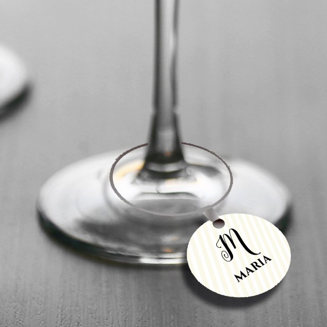 Christmas Holiday Modern Monogram Gold Stripes Wine Charm (Monogram gold striped simple wine charm)