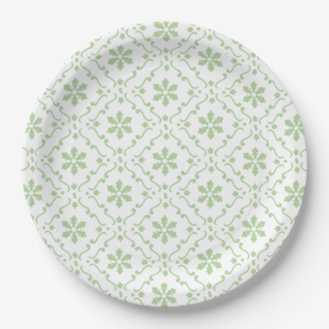 Christmas Holiday Modern Rustic Green Pattern Paper Plates (Front)