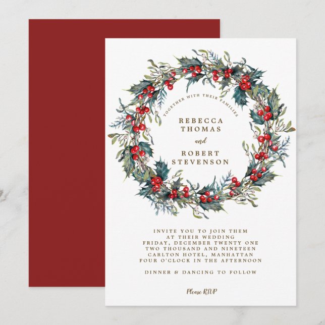 christmas holiday modern wedding invitation (Front/Back)
