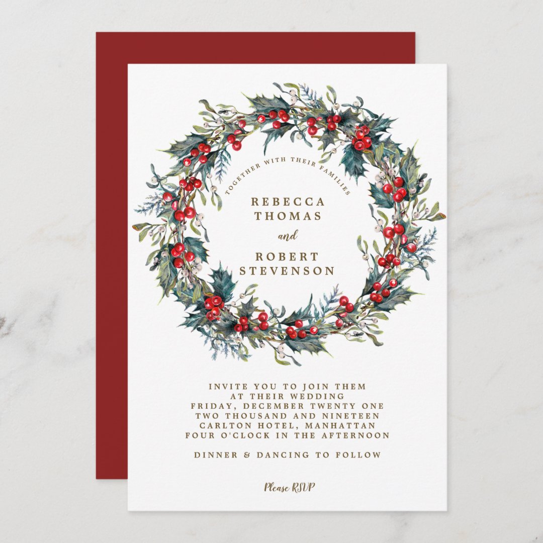 christmas holiday modern wedding invitation | Zazzle