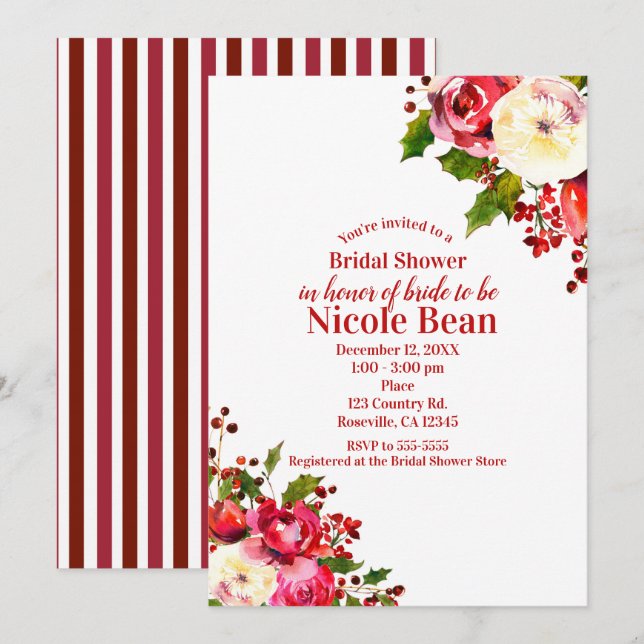 Christmas Holiday Modern Winter Bridal Shower Invitation (Front/Back)
