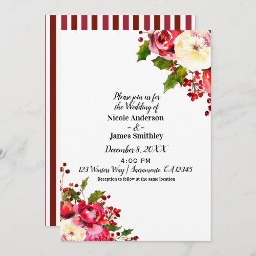 Christmas Holiday Modern Winter Wedding Floral Invitation