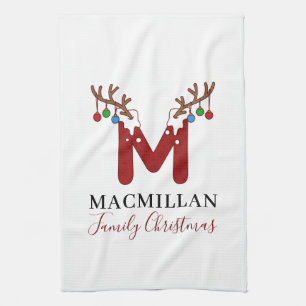 Christmas Holiday Monogram Antlers Matching Family Kitchen Towel