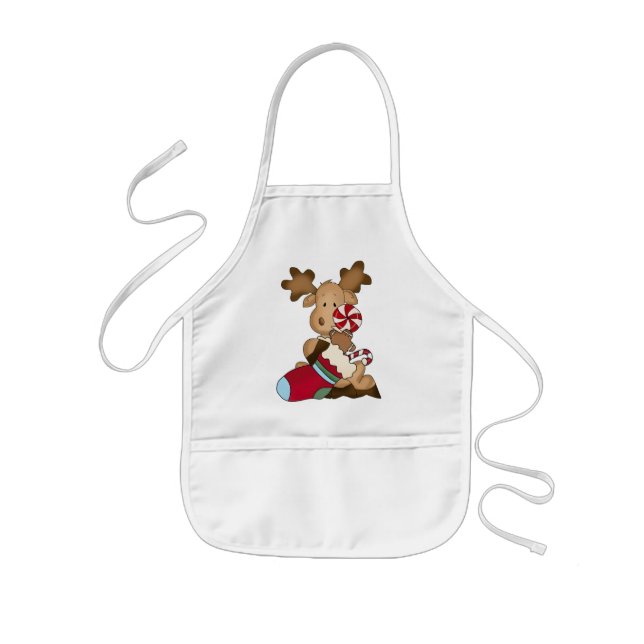 Christmas Holiday Moose kids apron (Front)