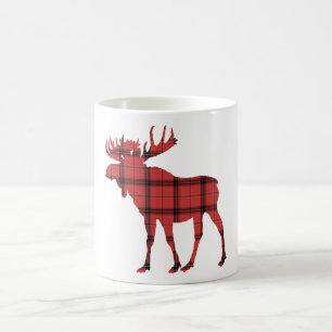Christmas Holiday Moose Red Plaid Tartan Pattern Coffee Mug