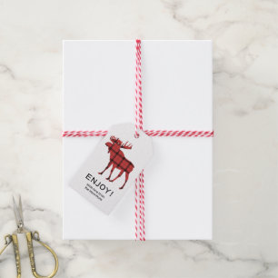Christmas Holiday Moose Red Plaid Tartan Pattern Gift Tags