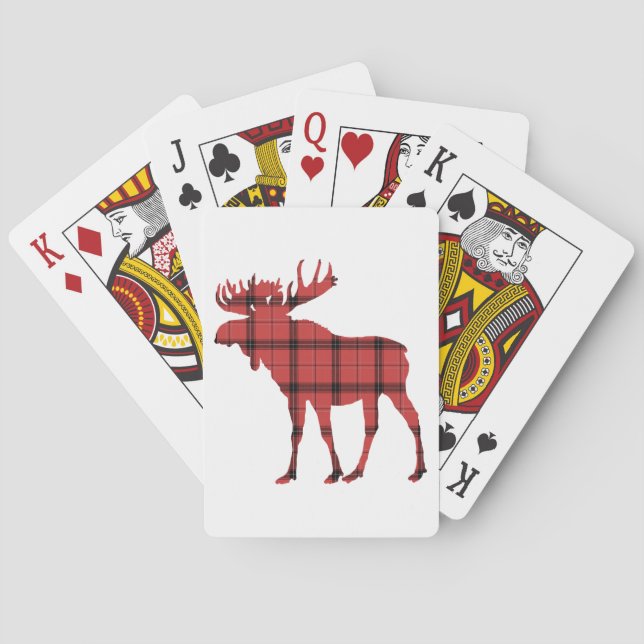 Christmas Holiday Moose Red Plaid Tartan Pattern Poker Cards (Back)