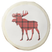 Christmas Holiday Moose  Red Plaid Tartan Pattern Sugar Cookie (Front)