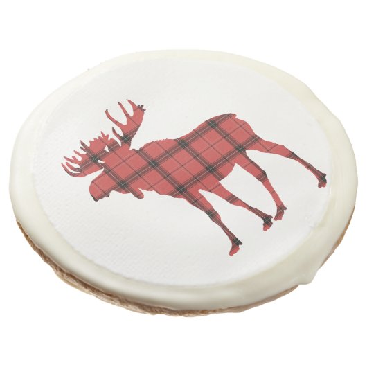 Christmas Holiday Moose  Red Plaid Tartan Pattern Sugar Cookie (Angled)
