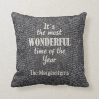 Christmas Holiday Most Wonderful Time Herringbone Throw Pillow