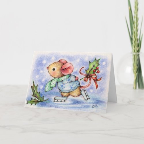 Christmas Holiday Mouse Ice Skating Cute Card