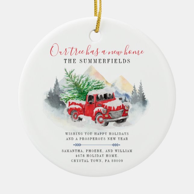 Christmas Holiday Moving Announcement Ceramic Ornament (Front)
