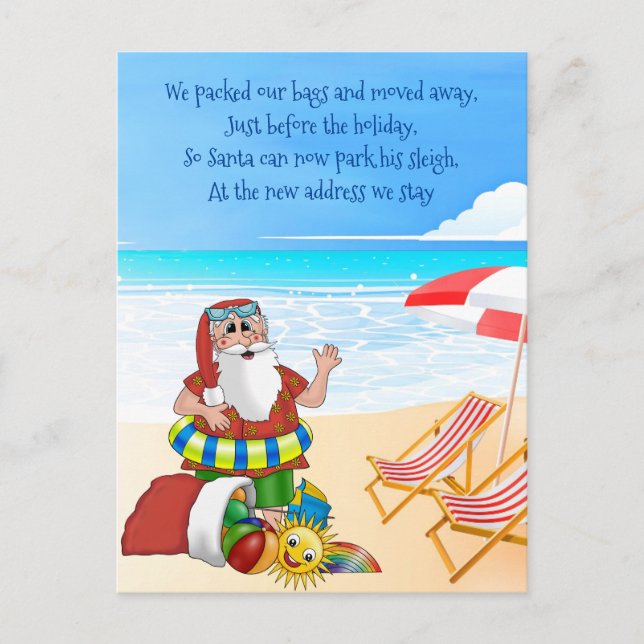 Christmas Holiday Moving Santa on the Beach Announcement Postcard (Front)