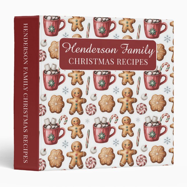 Christmas Holiday Name Gingerbread Cookie Pattern 3 Ring Binder (Front/Spine)