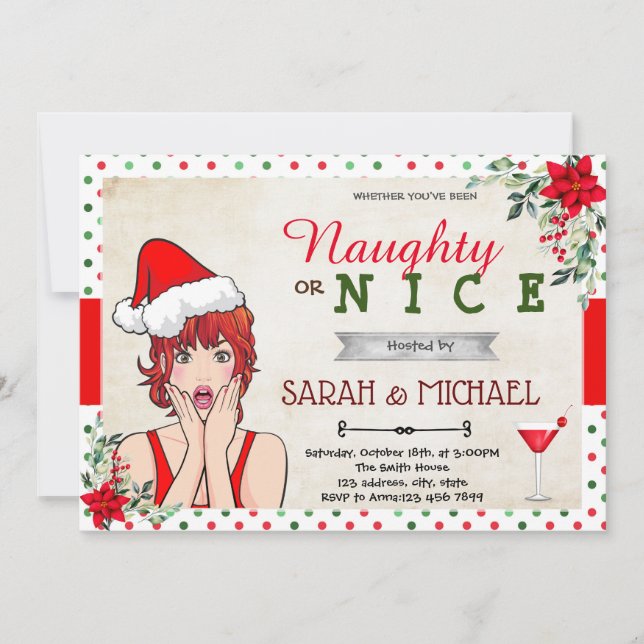 Christmas holiday naughty or nice invitation (Front)