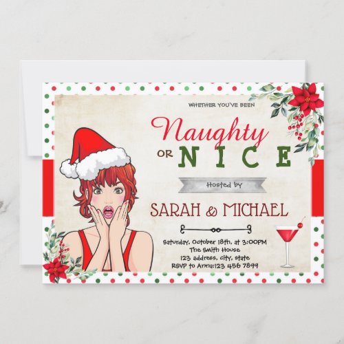 Christmas holiday naughty or nice invitation