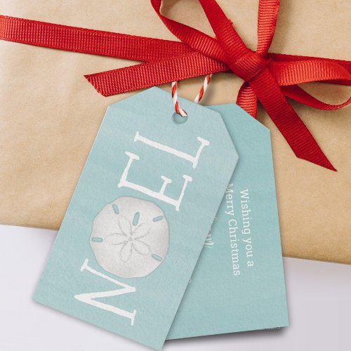 Christmas Holiday Noel Cute Typography Sand Dollar Gift Tags