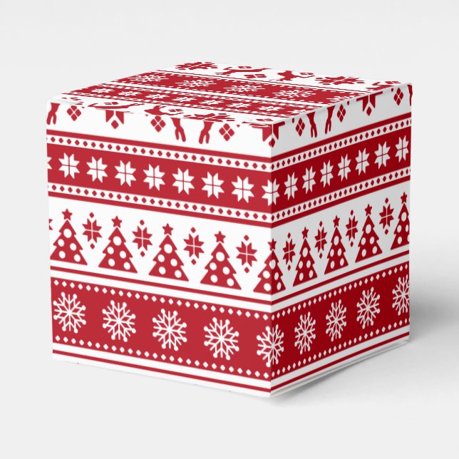 Christmas Holiday Nordic Pattern Cozy Favor Boxes (Front Side)