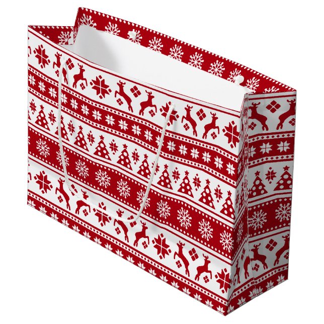 Christmas Holiday Nordic Pattern Cozy Large Gift Bag (Front Angled)