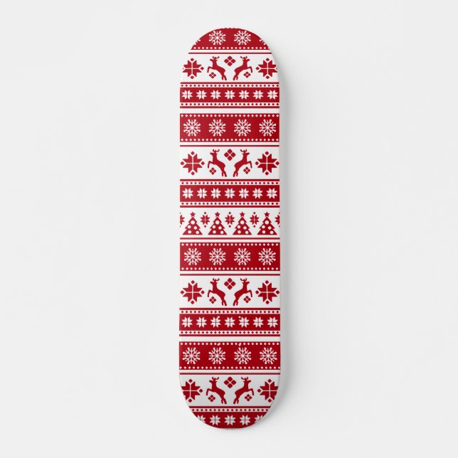 Christmas Holiday Nordic Pattern Cozy Skateboard Deck (Front)