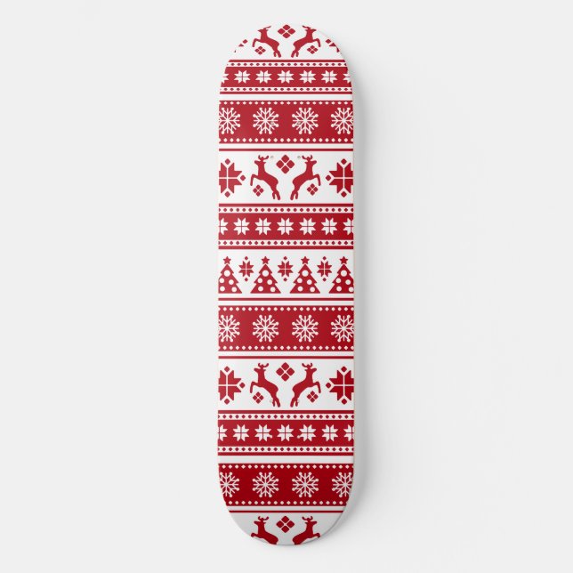 Christmas Holiday Nordic Pattern Cozy Skateboard Deck (Front)