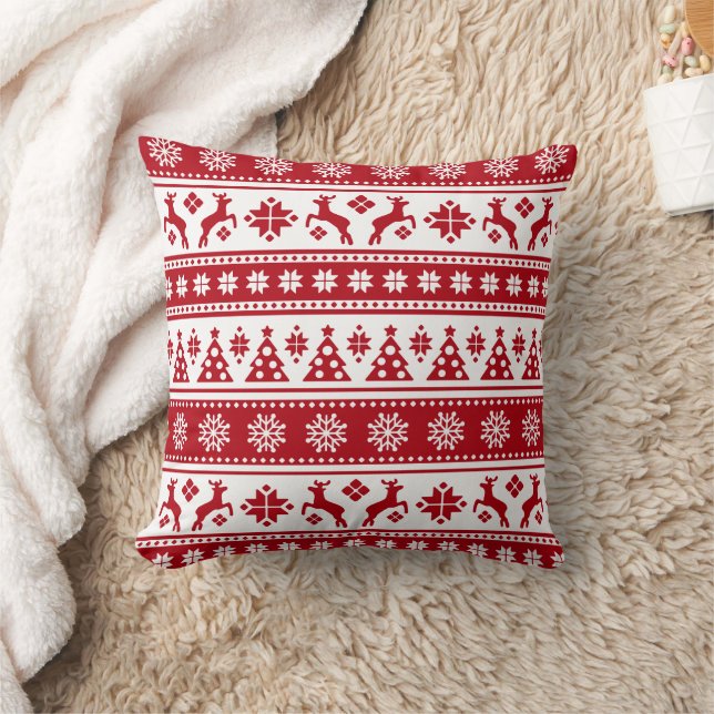 Christmas Holiday Nordic Pattern Cozy Throw Pillow (Blanket)