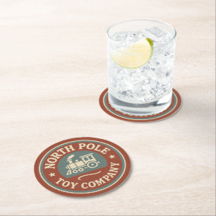 Christmas Holiday North Pole Toy Round Paper Coaster