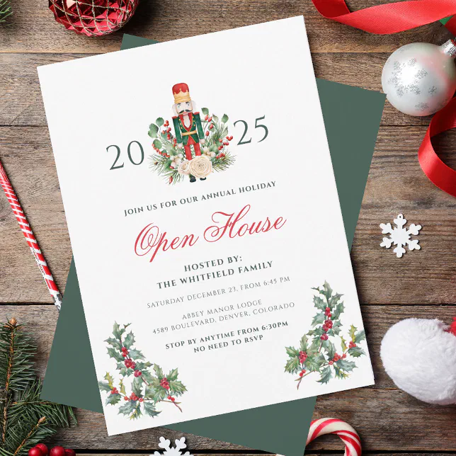 Christmas Holiday Nutcracker Berries Open House Invitation | Zazzle
