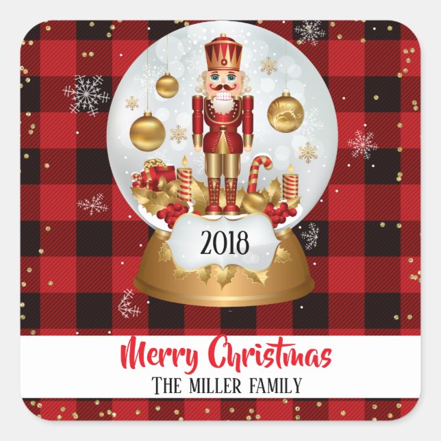 Christmas Holiday Nutcracker Globe Square Sticker (Front)