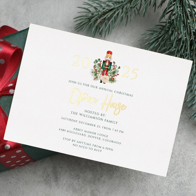 Christmas Holiday Nutcracker Open House Party Gold Foil Invitation (Christmas Holiday Nutcracker Open House Party Gold Foil Invitation)
