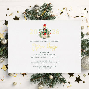 Christmas Holiday Nutcracker Open House Party Gold Foil Invitation