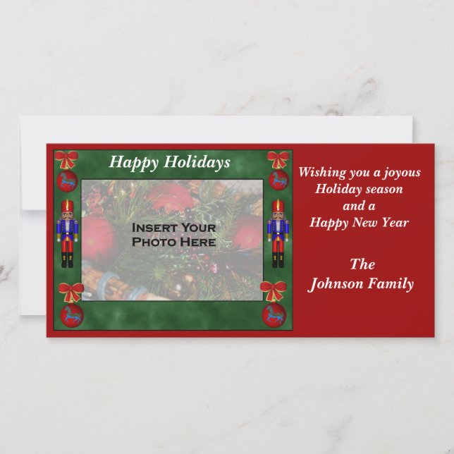 Christmas Holiday Nutcracker Ornament Photo Card (Front)