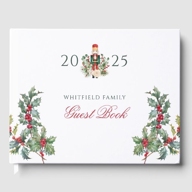 Christmas Holiday Nutcracker Red Berries Script Guest Book (Front)