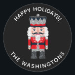 Christmas Holiday Nutcracker Sticker<br><div class="desc">A faux glitter nutcracker holiday sticker. Coordinates with the nutcracker Christmas collection. Personalize it with your family name. Makes a fun label for your Christmas cards and Holiday treats and gifts.</div>