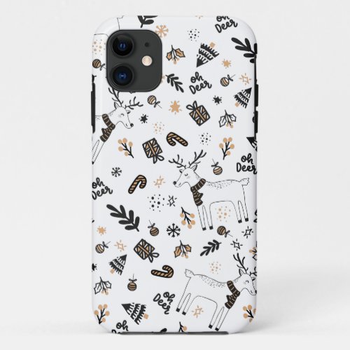 Christmas Holiday Oh Deer Reindeer SeamlessPattern iPhone 11 Case