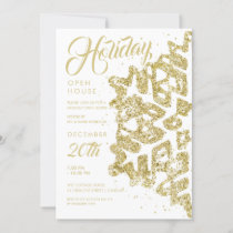 Christmas Holiday Open House Gold Glitter  Invitation