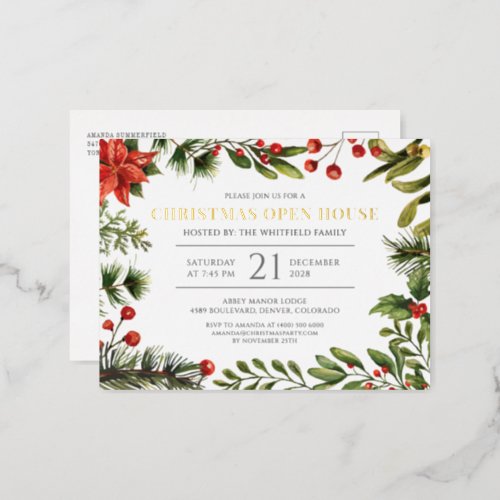 Christmas Holiday Open House Greenery Gold Foil