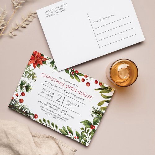 Christmas Holiday Open House Greenery Invitation Postcard