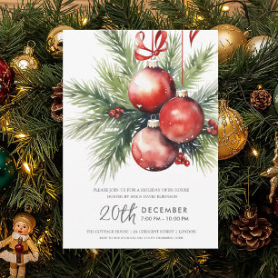 Christmas Holiday Open House Hand Painted Baubles  Invitation