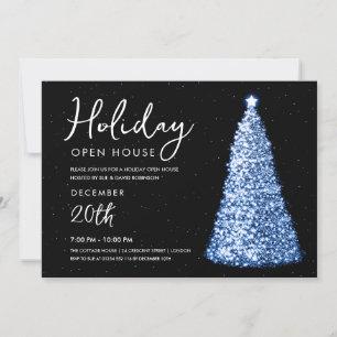 Christmas Holiday Open House Navy Tree Invitation