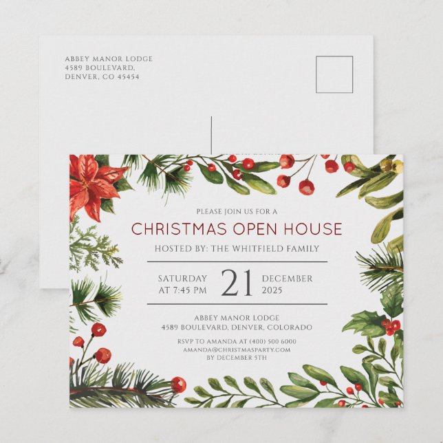 Christmas Holiday Open House Office Party Invitation Postcard (Front/Back)