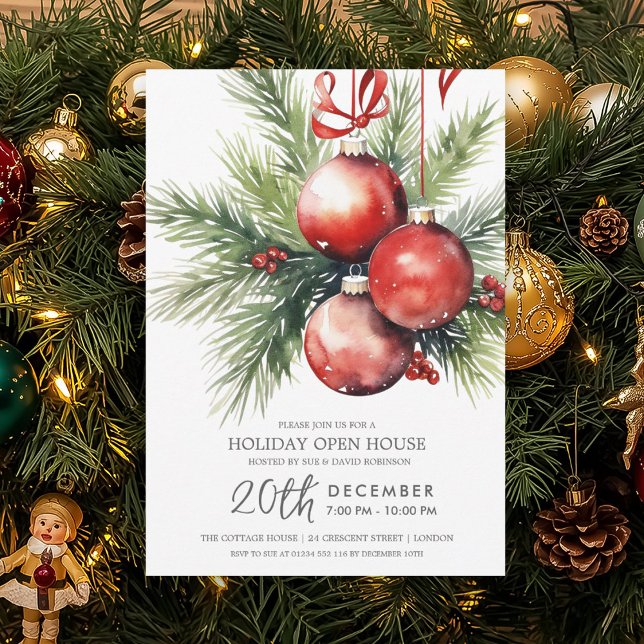 Christmas Holiday Open House Painted Baubles  Invitation (Christmas Holiday Open House Painted Baubles Invitation)