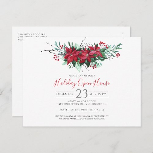 Christmas Holiday Open House Party Floral Invitation Postcard