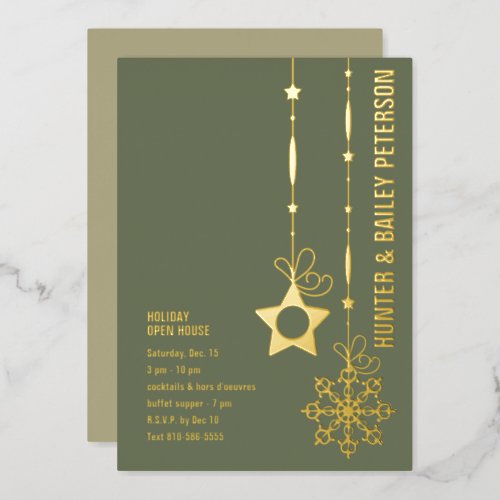 Christmas Holiday Open House Party Gold Foil Invitation