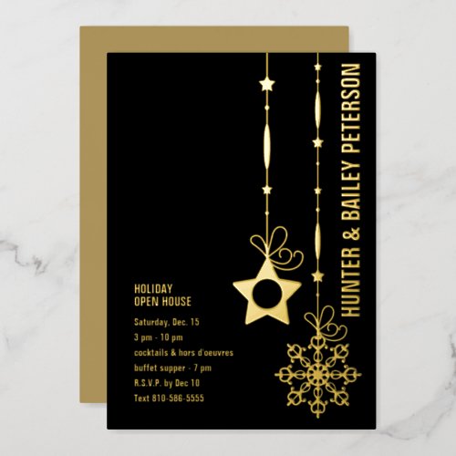 Christmas Holiday Open House Party Gold Foil Invitation