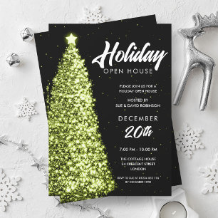Christmas Holiday Open House Party Green Invitation