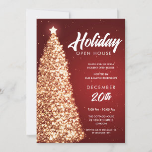 Christmas Holiday Open House Party Red Gold Invitation