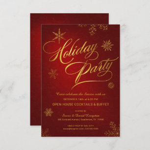 Christmas Holiday Open House Party Red & Gold Invitation