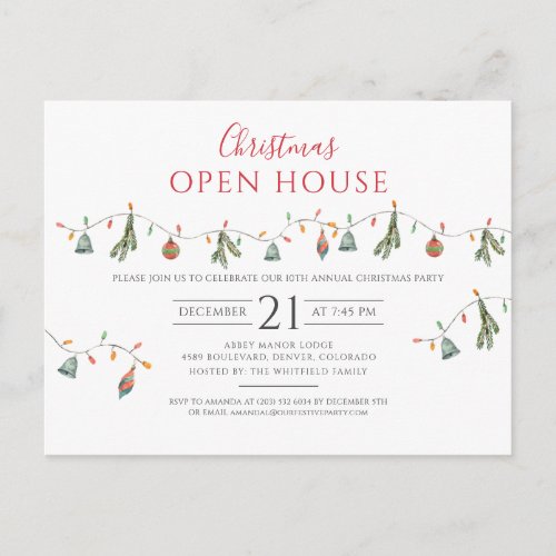 Christmas Holiday Open House Party Rustic Invitation Postcard