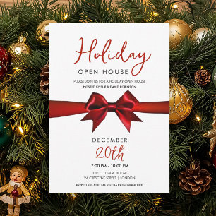 Christmas Holiday Open House Red Bow  Invitation